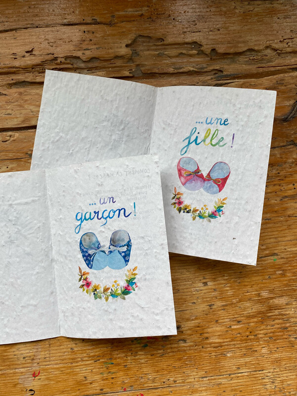 Lot de deux cartes à planter "Le bébé est …!"