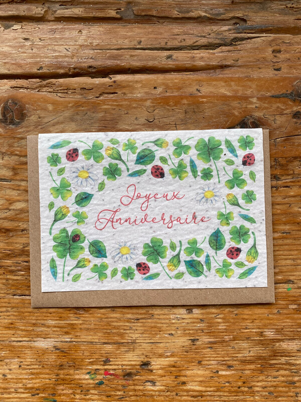 Carte à planter "Joyeux anniversaire trèfles ?"