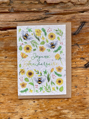 Carte à planter "Joyeux anniversaire abeilles 🐝 "