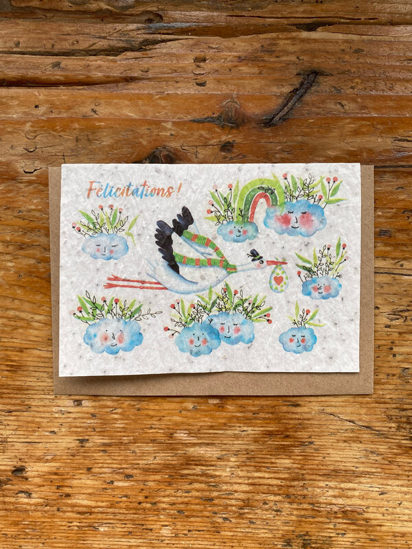 Carte à planter "félicitations cigogne" - naissance