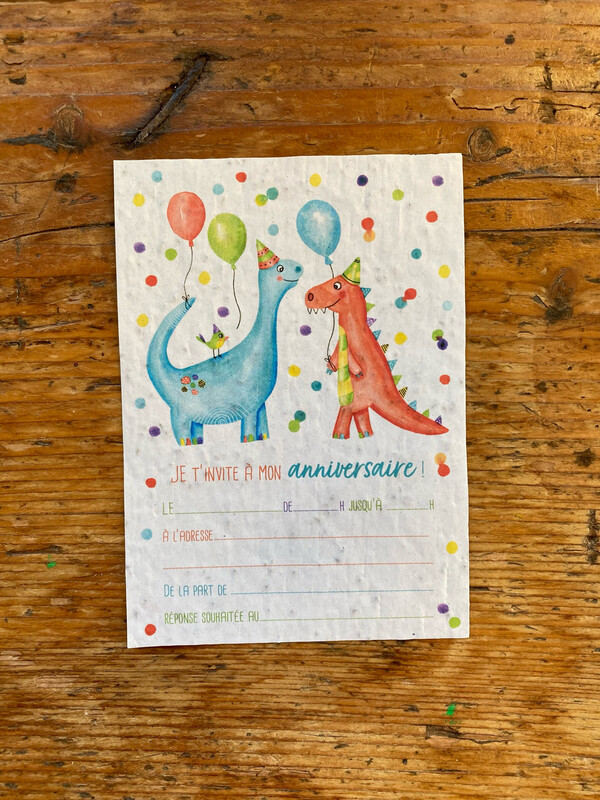 Lot de 10 Invitations à planter "dinos  🦖 🎂"