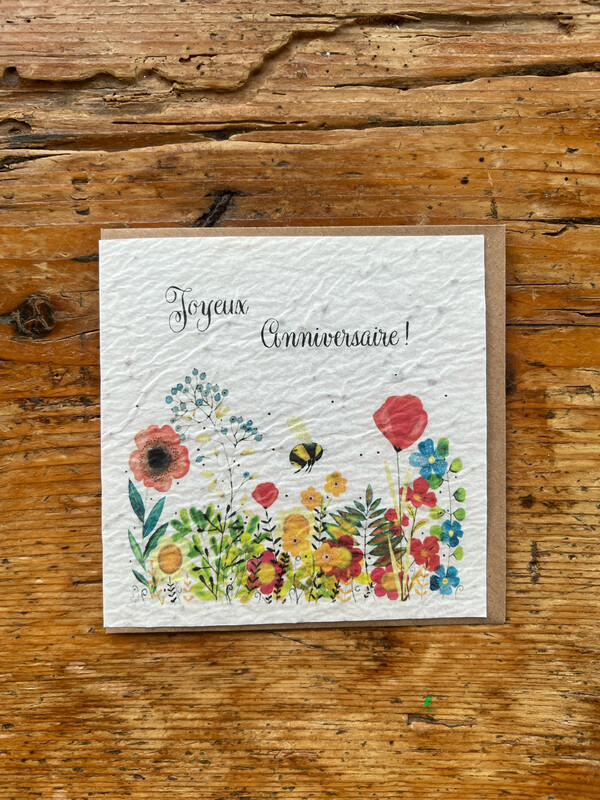 Carte à planter " Champs de fleurs et Joyeux Anniversaire "
