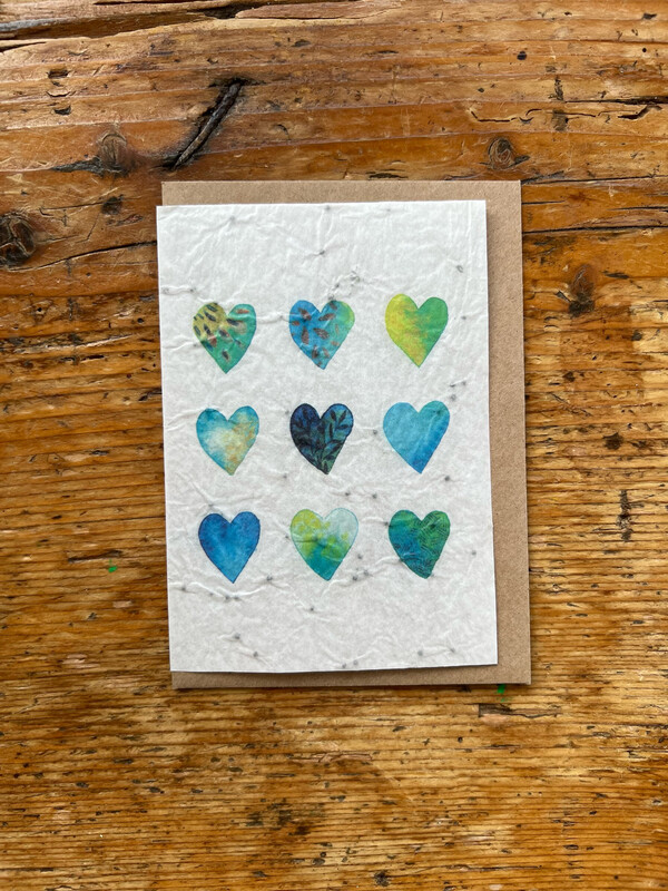 Carte à planter " Coeurs bleus  "