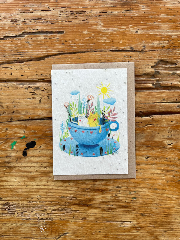 Carte à planter infusion " Chats dans la tasse "