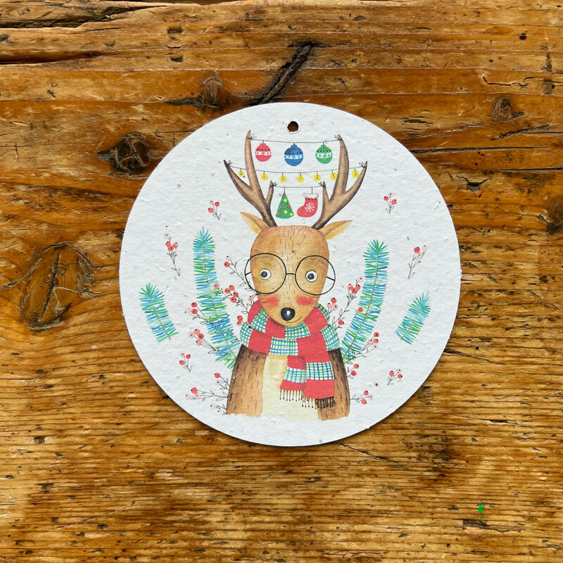 Carte à planter boule de Noël ronde  " Renne  "