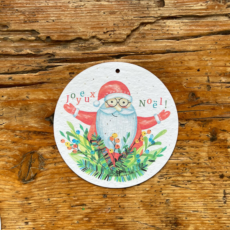 Carte à planter boule de Noël ronde  " Père Noël   "