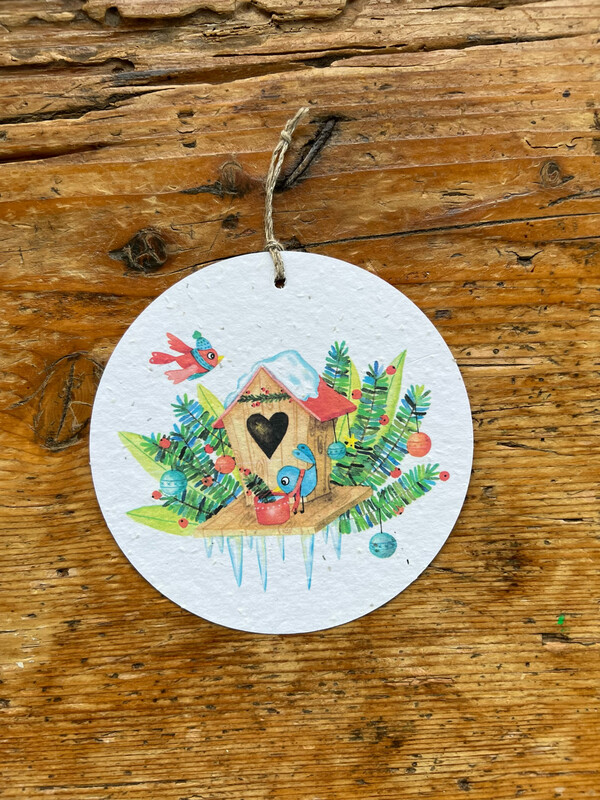 Carte à planter boule de Noël ronde  " Nichoir  "