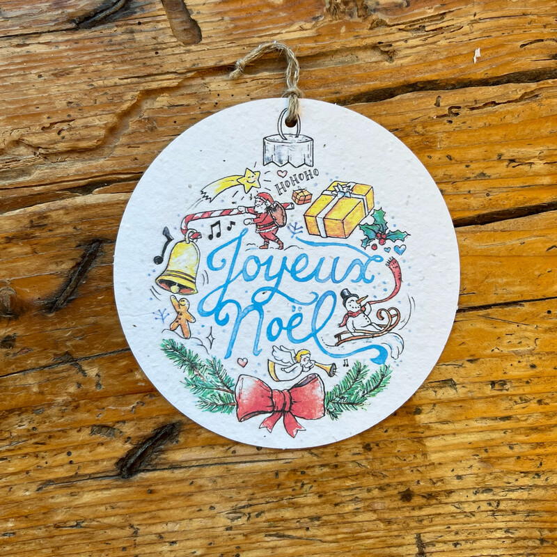 Carte à planter boule de Noël ronde  " Joyeux Noël  "