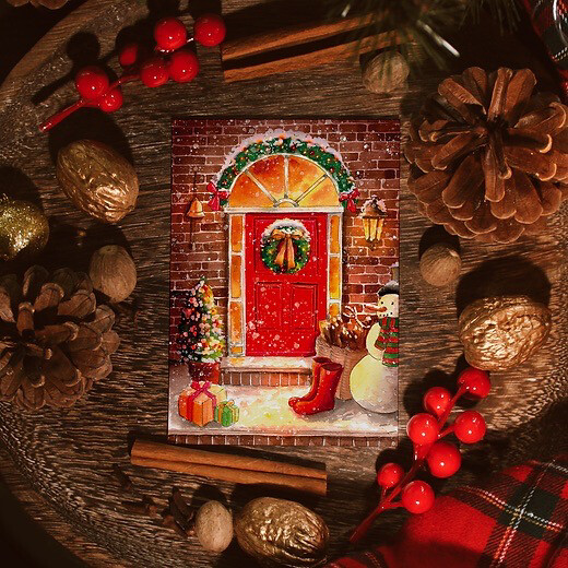 Carte «  Entrée décorée pour Noël » 