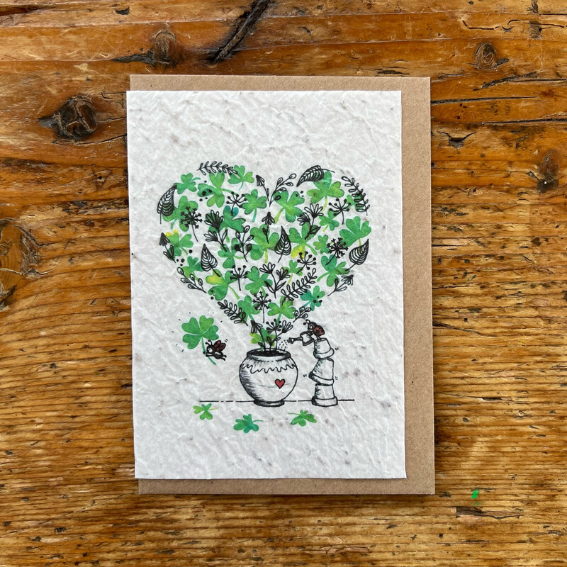 Carte à planter  « coeur de trèfles » 