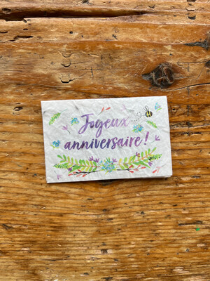 Mini carte à planter double "Joyeux anniversaire" phacélie