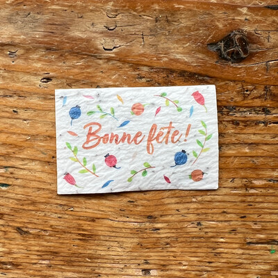Mini carte à planter double "Bonne fête orange " fleurs des champs