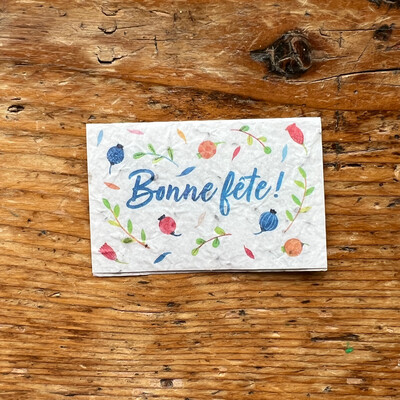 Mini carte à planter double "Bonne fête bleu " fleurs des champs