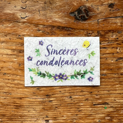 Mini carte à planter double " Sincères condoléances" fleurs des champs