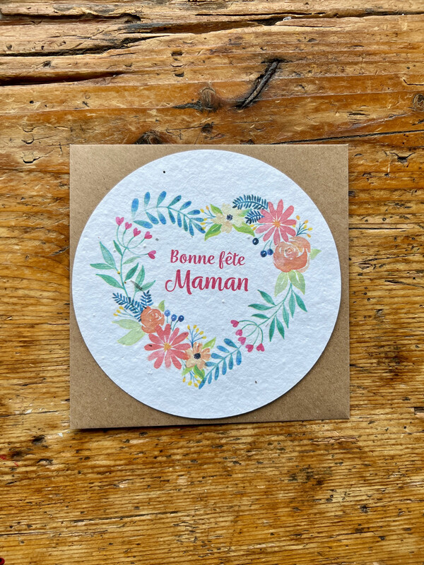 Carte à planter ronde " Bonne fête maman "