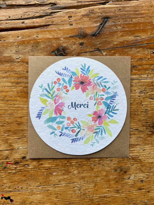 Carte à planter ronde " Merci "