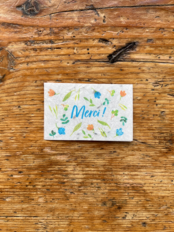 Mini carte à planter double " merci " herbes aromatiques