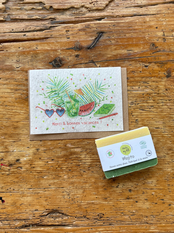 Carte à planter "merci et bonnes vacances " et son savon mojito (exclusivité site)