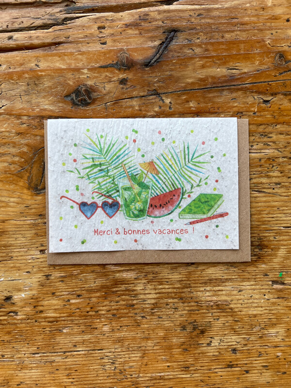 Carte à planter "Merci et bonnes vacances " - menthe