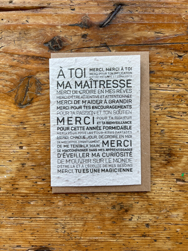 Carte à planter "Merci maîtresse"