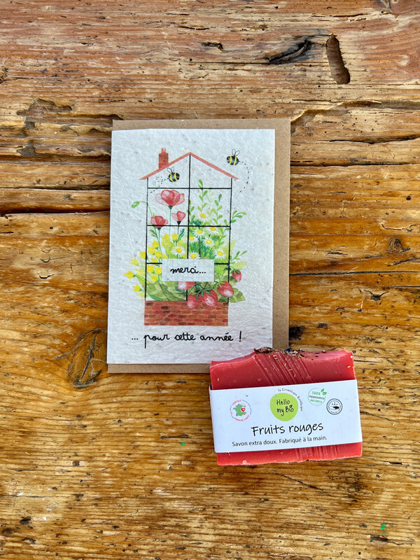 Carte à planter Merci pour cette année ( maitresse ) et son savon fruits rouges