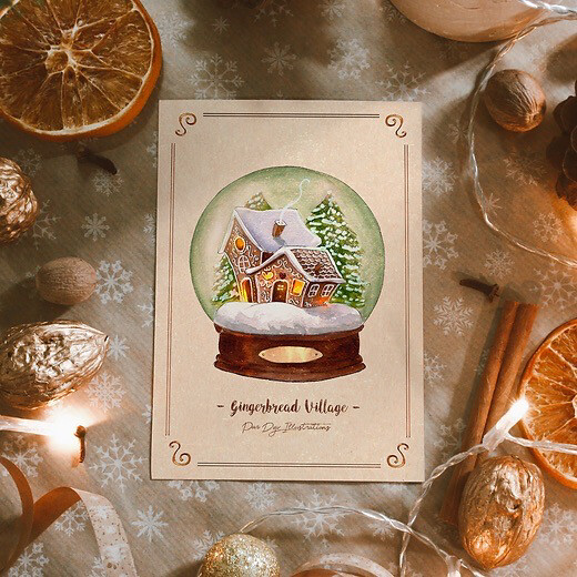 Carte « Maisons dans une boule à neige » A4