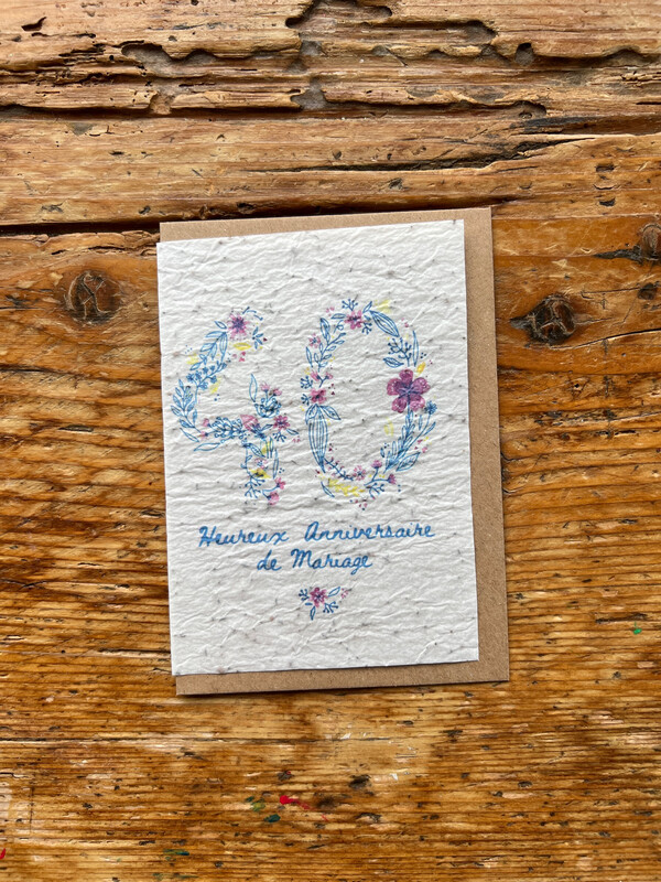 Carte à planter " Heureux anniversaire de mariage 40 ans "