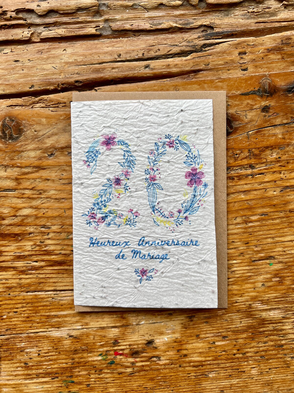 Carte à planter " Heureux anniversaire de mariage 20 ans "