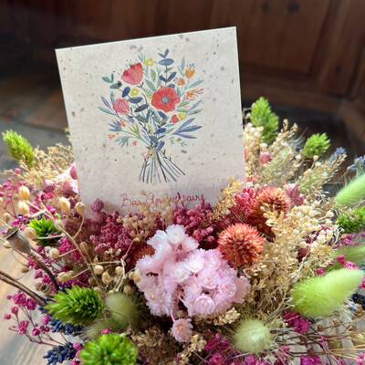 Carte traditionnelle carré « Joyeux anniversaire bouquet »