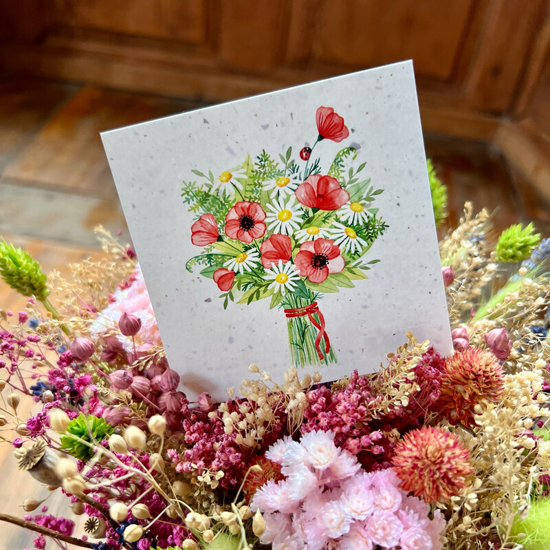 Carte traditionnelle carré « Bouquet rouge »