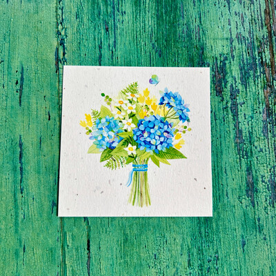 Carte traditionnelle carré « Bouquet bleu »