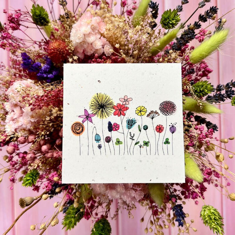 Carte traditionnelle carré « fleurs multicolores »
