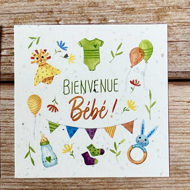 Carte traditionnelle carré « Bienvenue bébé » - naissance