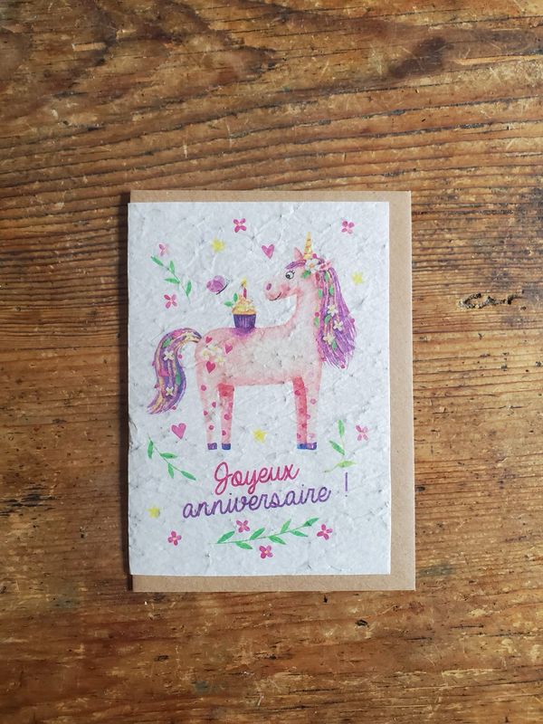 Carte à planter "anniversaire licorne " ?