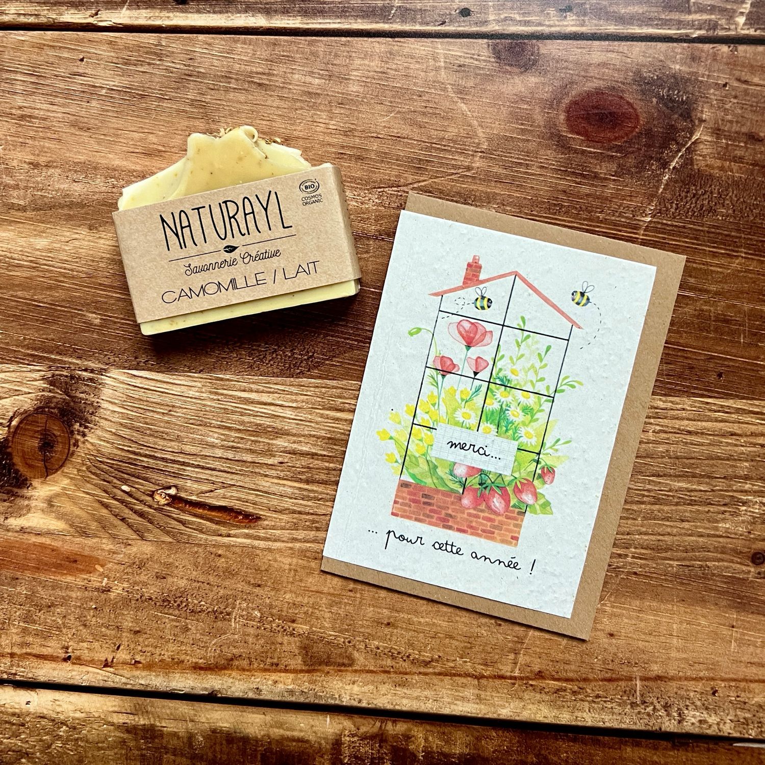 Carte à planter "Merci pour cette année" et son savon camomille (exclusivité site)