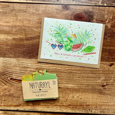 Carte à planter "merci et bonnes vacances " et son savon mojito (exclusivité site)