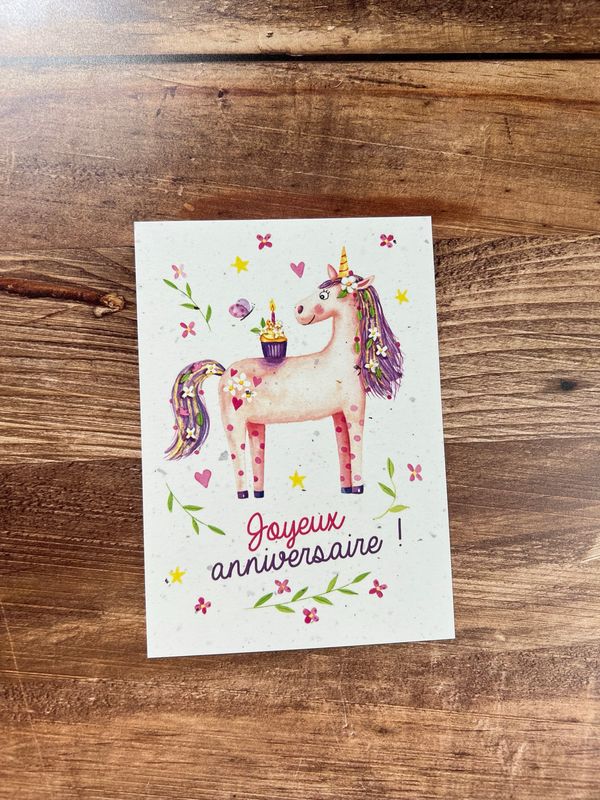Carte traditionnelle A6 « Anniversaire licorne »