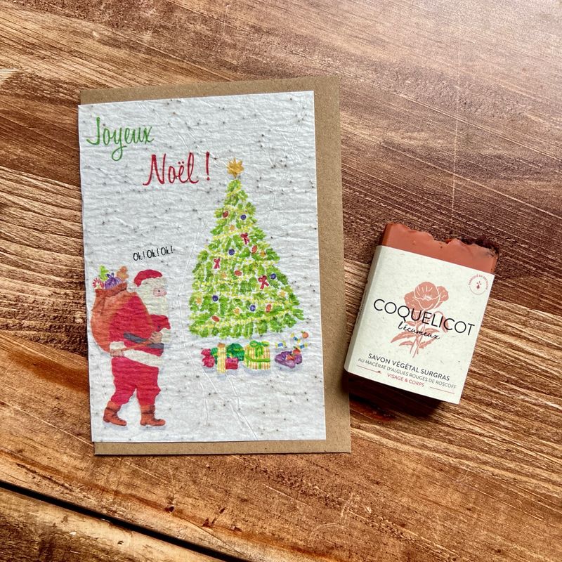 Carte à planter joyeux Noël en graines de coquelicot et son savon coquelicot Carte à planter joyeux Noël en graines de coquelicot et son savon coquelicot
