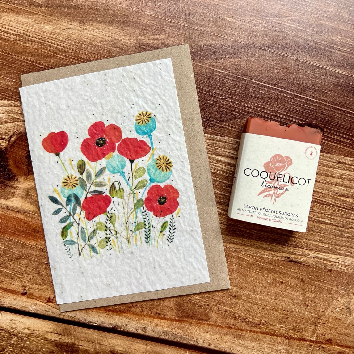 Carte à planter en graines de coquelicot et son savon coquelicot