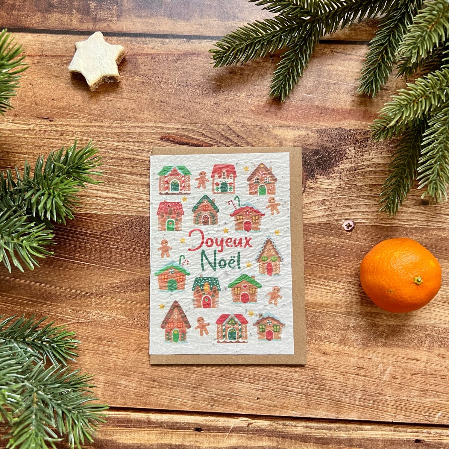 Carte à planter « Joyeux Noël maisonnettes pain d’épice »