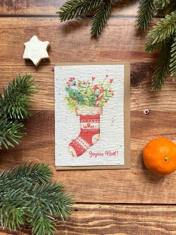 Carte à planter "Joyeux Noël chaussette"