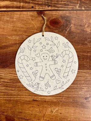 Carte à planter boule de Noël à colorier ronde  Carte à planter boule de Noël à colorier ronde " Bonhomme en pain d’épice "