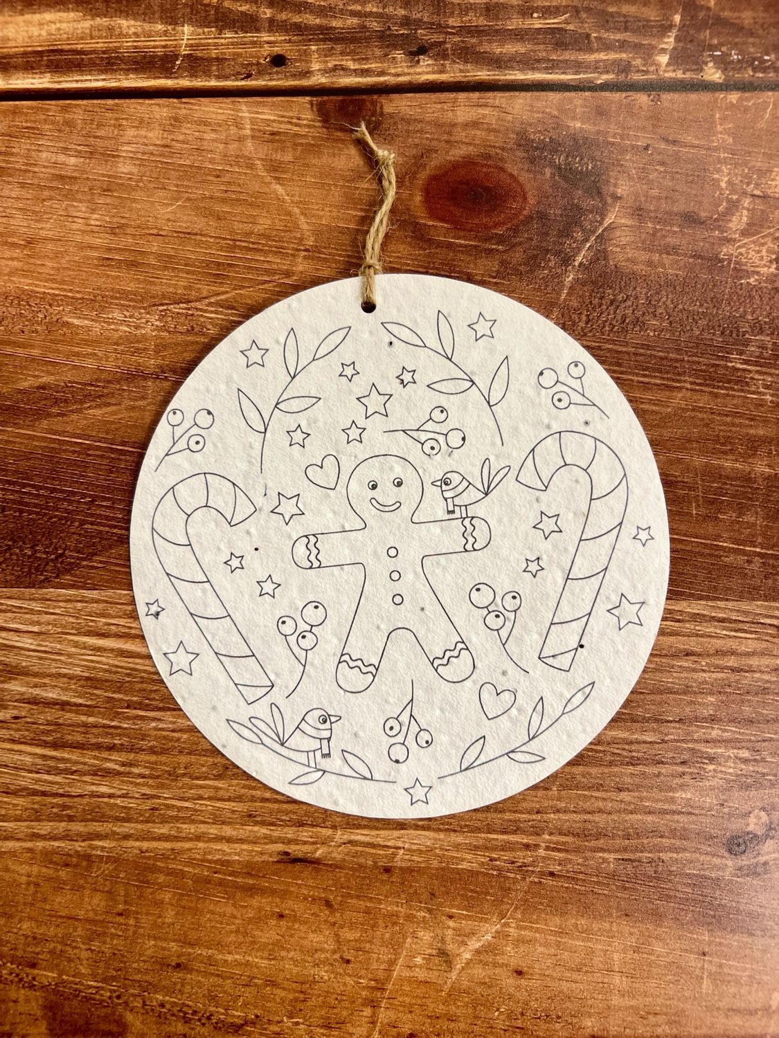 Carte à planter boule de Noël à colorier ronde " Bonhomme en pain d’épice "