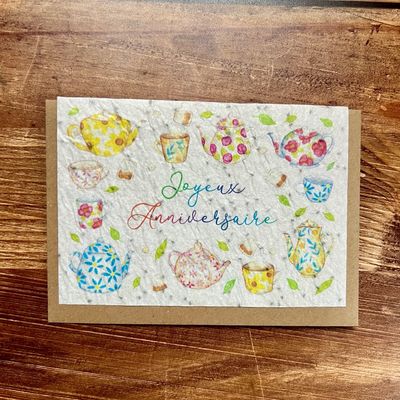 Carte à planter "Joyeux anniversaire théières "