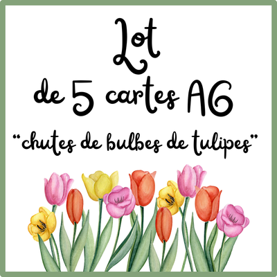 Lot de 5 cartes A6 en chute de bulbes de tulipe « surprise » Lot de 5 cartes A6 en chute de bulbes de tulipe « surprise »