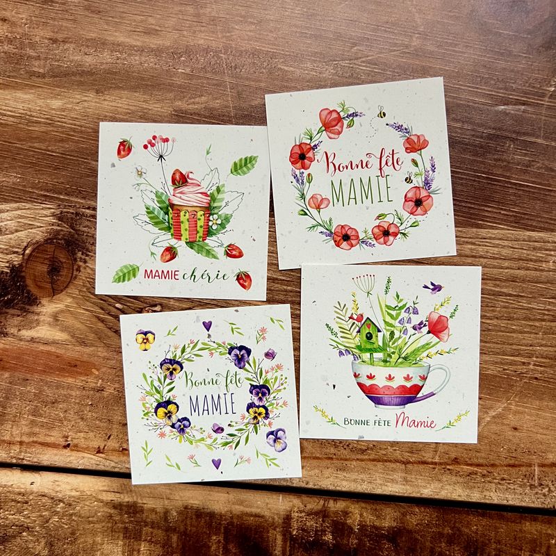 Carte en chute de bulbe de tulipe 9x9 cm fête des mamies (4 modèles au choix)