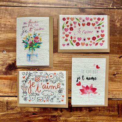 Carte ensemencée à planter je t'aime - amour - Saint Valentin (4  modèles au choix)