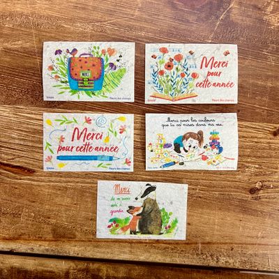 Lot de 10 minis cartes à planter merci crèche nounou maitresse élève..  fleurs des champs (5 modèles aux choix)