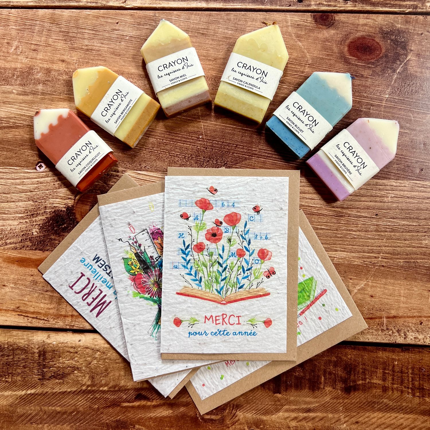 Carte à planter merci crèche nounou maitresse et son savon crayon aux choix