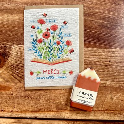 Carte à planter merci maitresse et son savon crayon